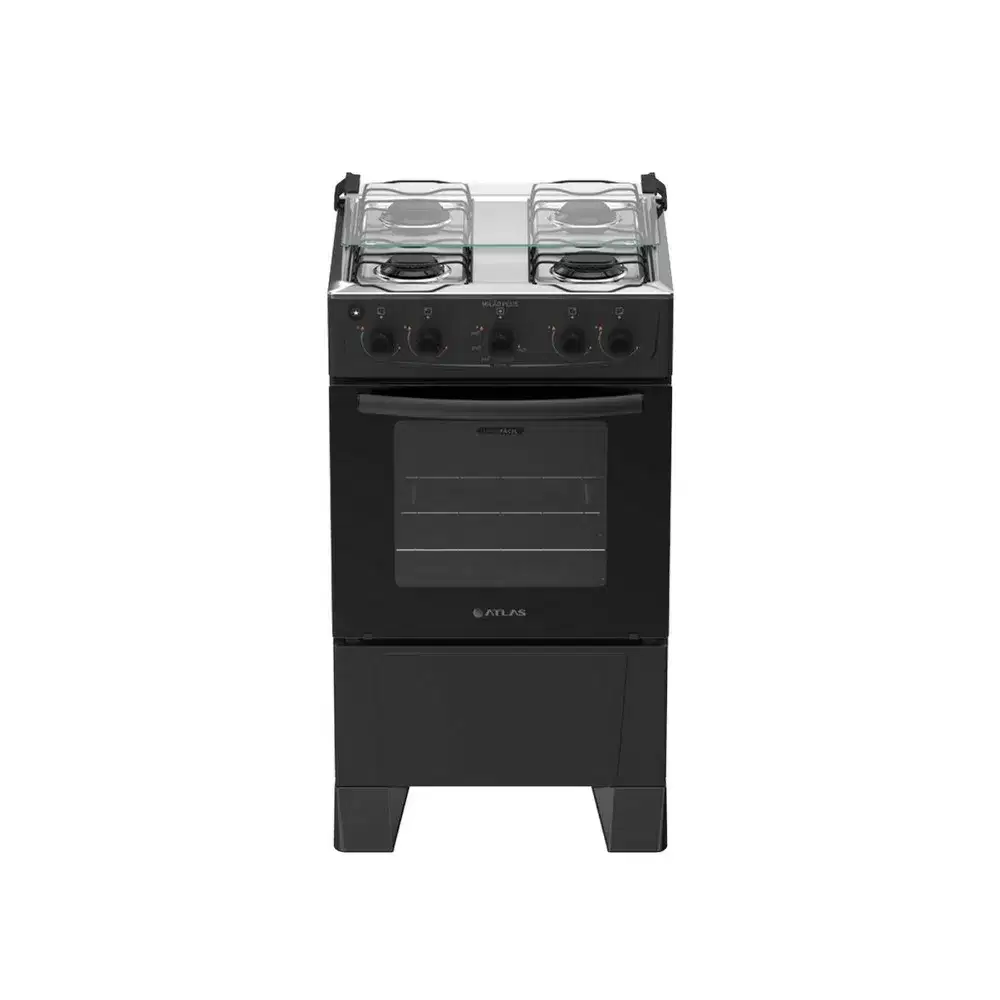 FOGAO 4 BOCAS ATLAS MILAO PLUS MESA INOX PRETO BIVOLT 