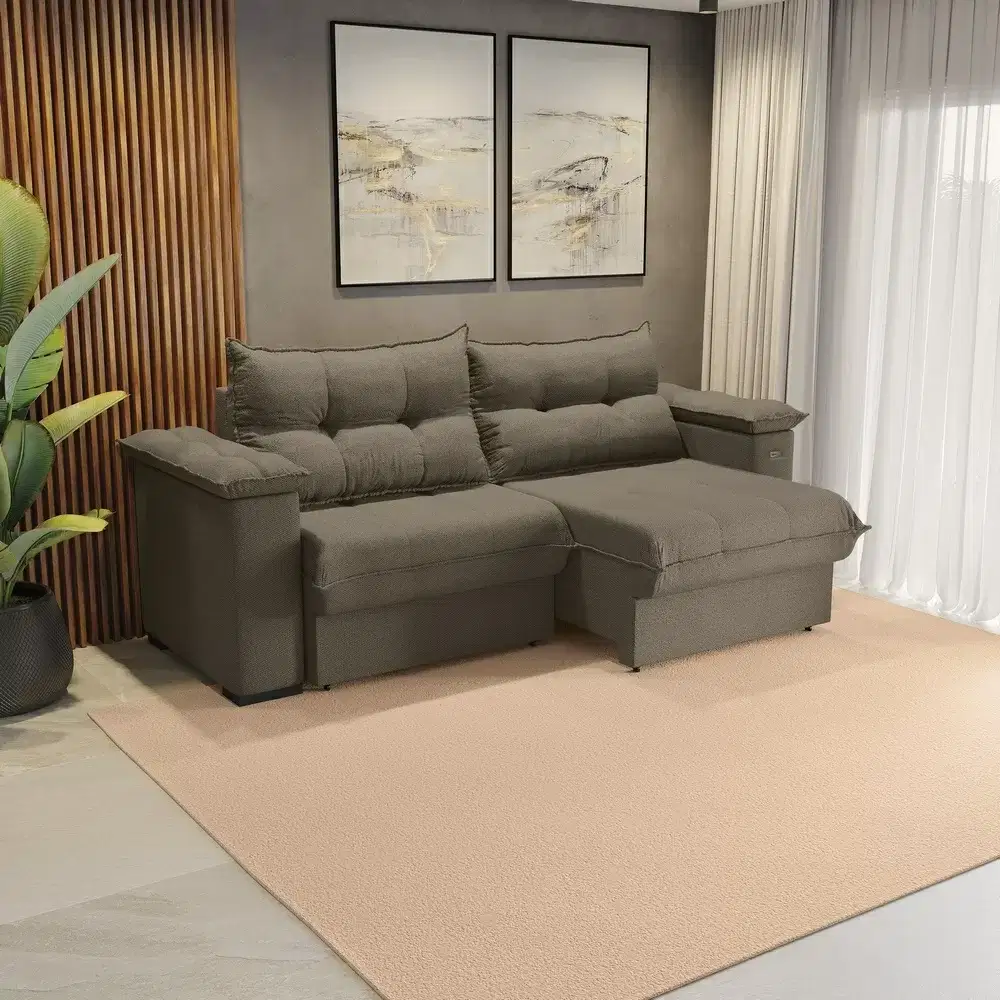 SOFÁ 3 LUGARES 2.30M RETRÁTIL/RECLINÁVEL ORION TEC SUEDE MESCLA A082 TAUPE KAPPESBERG 