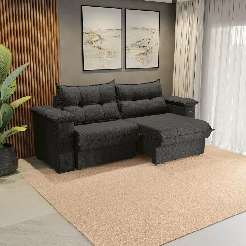 SOFÁ 3 LUGARES 2.30M RETRÁTIL/RECLINÁVEL ORION TEC SUEDE MESCLA A084 GRAFITE KAPPESBERG 