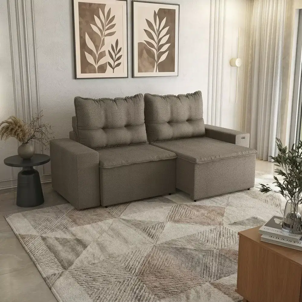SOFA 3 LUGARES 2.20M RETRATIL/RECLINAVEL TURIM TEC SUEDE MESCLA A082 TAUPE KAPPESBERG 