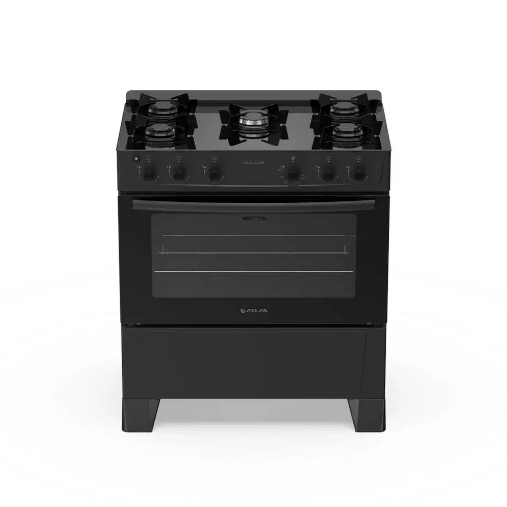 FOGAO 5 BOCAS ATLAS MILAO GLASS LIMPA FACIL PRETO BIVOLT 